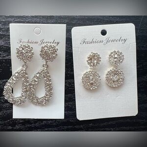 2 PAIRS 🎁 Elegant Silver Crystal Earrings